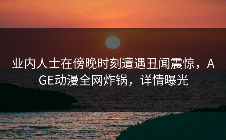 业内人士在傍晚时刻遭遇丑闻震惊，AGE动漫全网炸锅，详情曝光